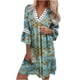 thumbnail image 1 of Vestidos informales de verano para mujer, túnica de fiesta de manga 3/4, vestido a media pierna con cuello en V informal bohemio con estampado de Cachemira y encaje con cuello en V Pompotops  hdfakjf6002, 1 of 5