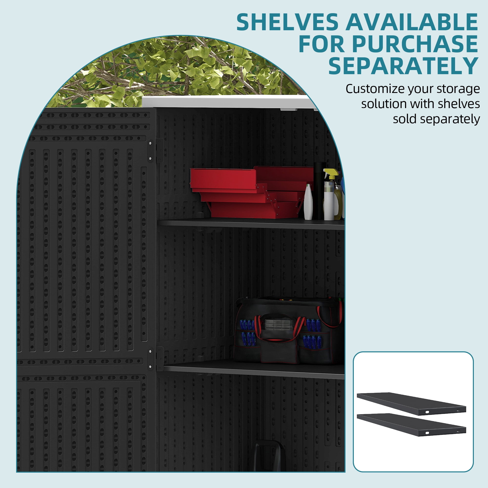 Uforic 59 Cu. Ft. Vertical Outdoor Storage Shed, Weatherproof Resin Cabinet with Double-Wall Panels & Floor, Lockable, Dark Gray (Shelves Not Included)