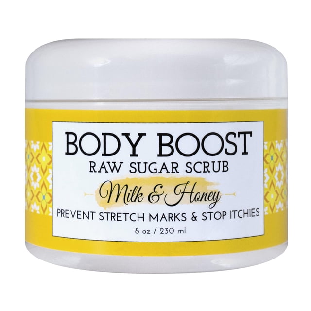 Exfoliante Corporal Body Boost Leche y Miel para un Cuidado Seguro Durante el Embarazo y la Lactanci