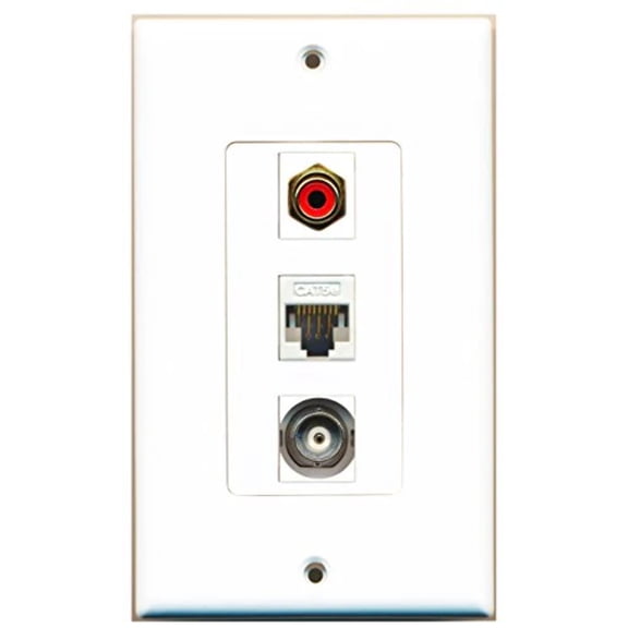 RiteAV - 1 Port RCA Red and 1 Port BNC and 1 Port Cat5e Ethernet White Decorative Wall Plate