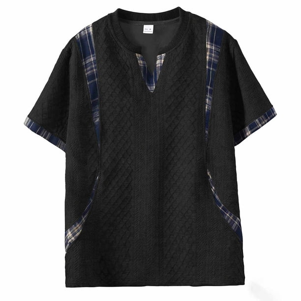 Camiseta de Cuello en V de Manga Corta para Hombres con Empalme a Damas, Tejido de Punto Ligero para Ropa Callejera Y Desgaste Casual