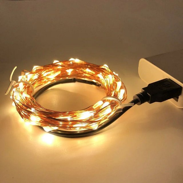 Cadena de iluminación USB de 2M, 5M, 10M, 20M, luces Led de colores para vacaciones, decoración navideña para bodas, luz blanca cálida con cable de cobre USB