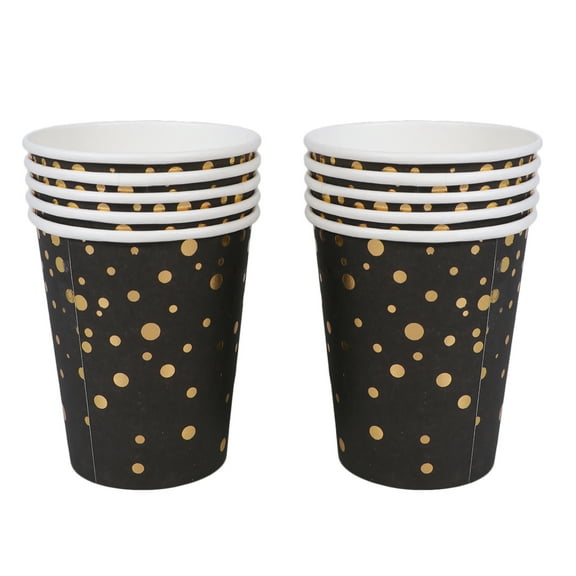 10PCS Black and Golden Color Black Hot Stamping Dot Pattern Party Supplies Paper Cup