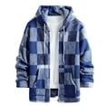 thumbnail image 4 of gbyLJF Men's Plaid Fleece Jacket Long Sleeve Full Zip Sweatshirt Cardigan Casual Round Neck Drawstring Hooded Jackets with Pockets, 4 of 8