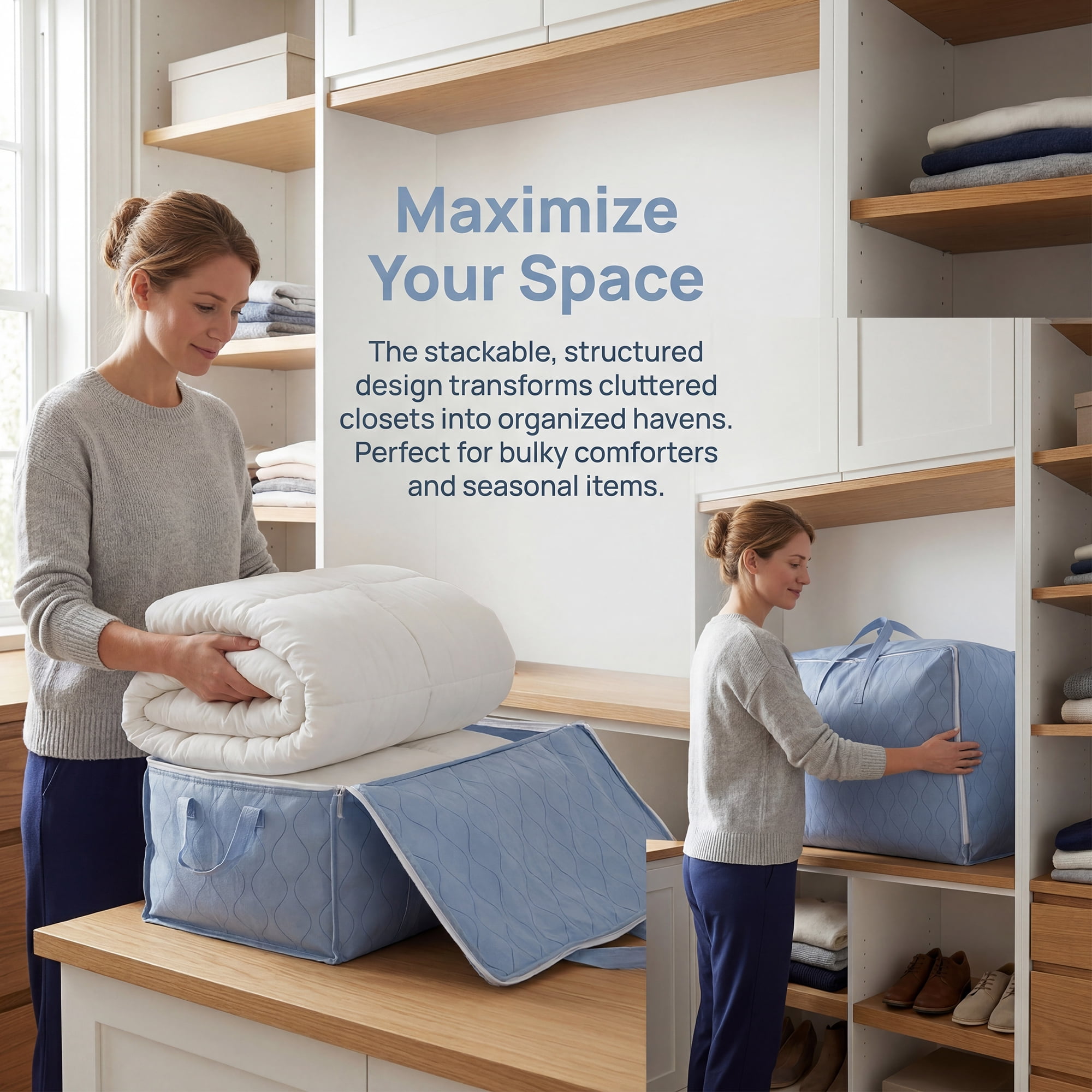 Unique Bargains Storage Bag for Organizing Comforter and Closet Blue 31.5"x11.8"x23.6"