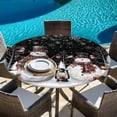 thumbnail image 6 of Black Christmas Round Tablecloth, Fitted Table Cover with Elastic for 36"-44" Round Tables, Snowman Snowflake Winter Birds Table Cloth Outdoor Indoor Dinning Party Waterproof Tablecloths, 6 of 7