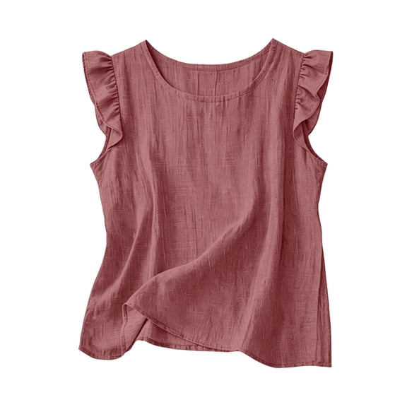tarylea Tank Tops for Women Sleeveless Ruffled Shoulder Scoop Neck T-Shirts Casual Loose Summer Plain Tee Tops