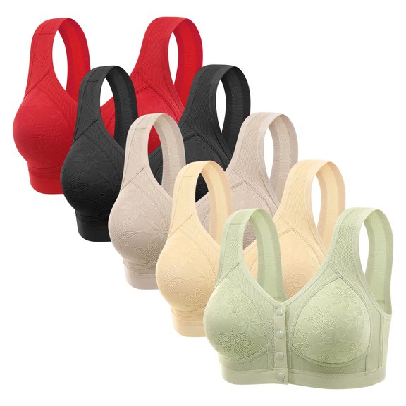 Amidoa Front Closure Womens Bras Nursing Wirefree Breastfeeding Post Surgery 5 Pack Large Bust Bras L