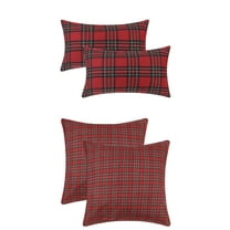 Unique Bargains 4 Pcs Pillow Covers Large Plaid Red/Fine Grid Red 12 x 20 Inch