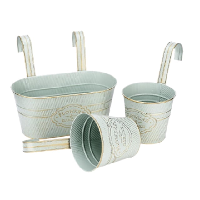 3 piezas de macetas colgantes para colgar en la pared, cubos de flores, jardineras con barandilla para Gris azul
