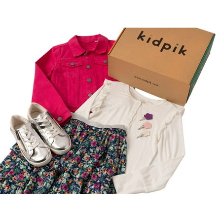 

KIDPIK Girls Festive Floral Skirt Colored Denim Jacket Tee Sneaker And Barrette Outfit Set 5-Piece Size: 2 - 16