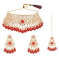 thumbnail image 1 of Efulgenz Indian Traditional Kundan Jewelry Set Red Crystal Choker Necklace Earrings with Maang Tikka Head Chain Bollywood Wedding Jewelry for Women, 1 of 6