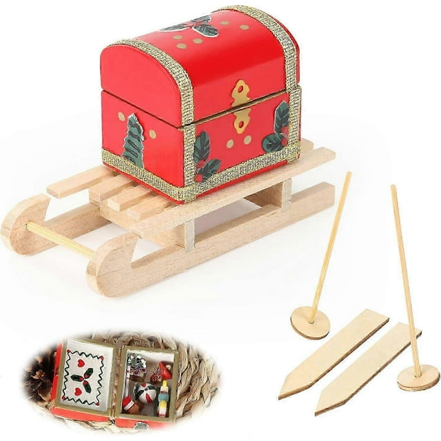 Christmas Miniature Sledge Dollhouse Accessories, Miniature Treasure Chest Christmas Accessories, Snowboard, Christmas Decoration for Outdoor