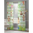 thumbnail image 4 of The Earth Dial Mouse Day Sheer Curtains 2 Panels Set Cute Triangular Flags Flowers Green Plaid Sheer Window Curtains Light Filtering Rod Pocket Voile Drapes for Bedroom Living Room 52"X84", 4 of 8