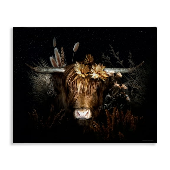 Stupell Industries Shadowed Cattle & Botanicals Animals Painting Wrapped Canvas Art Print Wall Art, 20 x 16