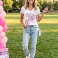 thumbnail image 5 of Domzest Womens V Neck T Shirt Breast Cancer Awareness Survivor Never Give Up Pink Ribbon Graphic Tee Casual Short Sleeve Tops Watermelon Red XL, 5 of 6