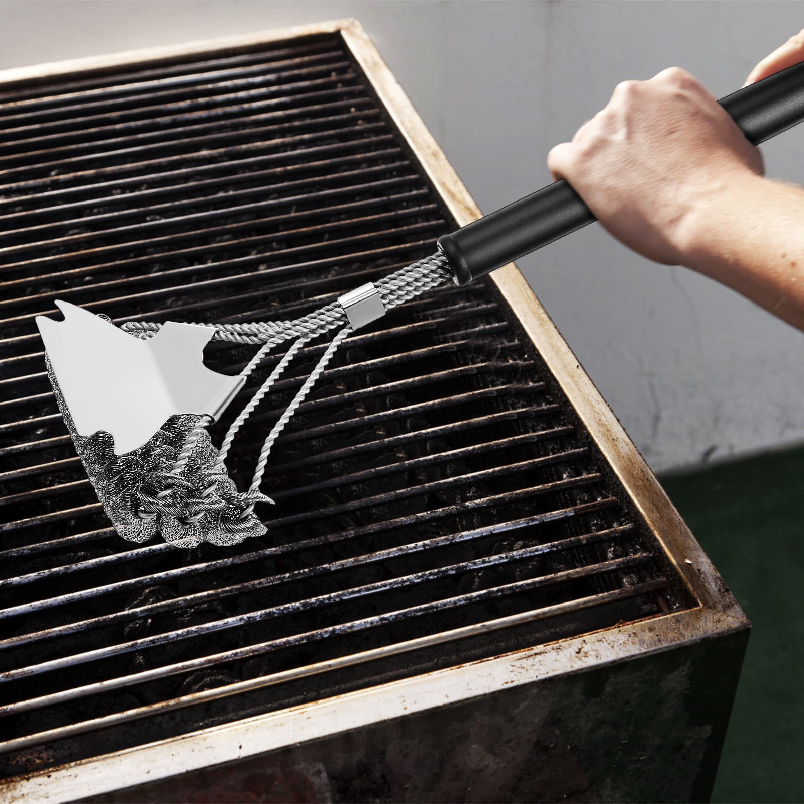 POPETPOP 2 Pcs Grill Cleaning Brush Steel Wire for Outdoor Grill Homeowners Kitchen Use