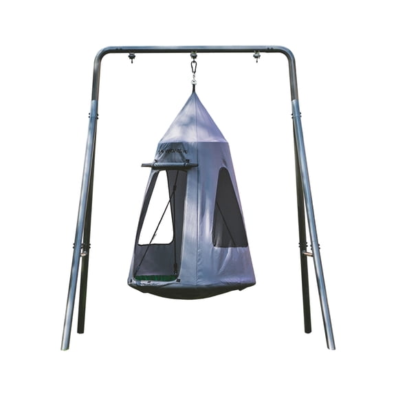 gobaplay Single Swing Set Frame Playground Equipment with FlyMax 40" Saucer & Hanging Tent