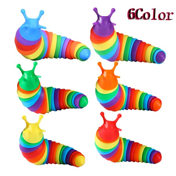 6Pack Fidget Slug Toy,Sensory Slug 3D, Flexible Decompression Slug for Relaxing, Friendly