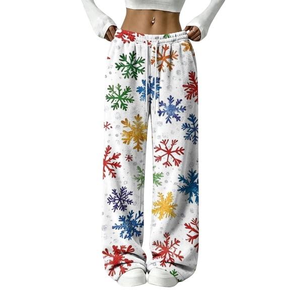 2026 Women's Loose Fit Christmas Print Pajama Pants for Sleep and Casual Home Wear Comfy Long Wide Leg Lounge Pants