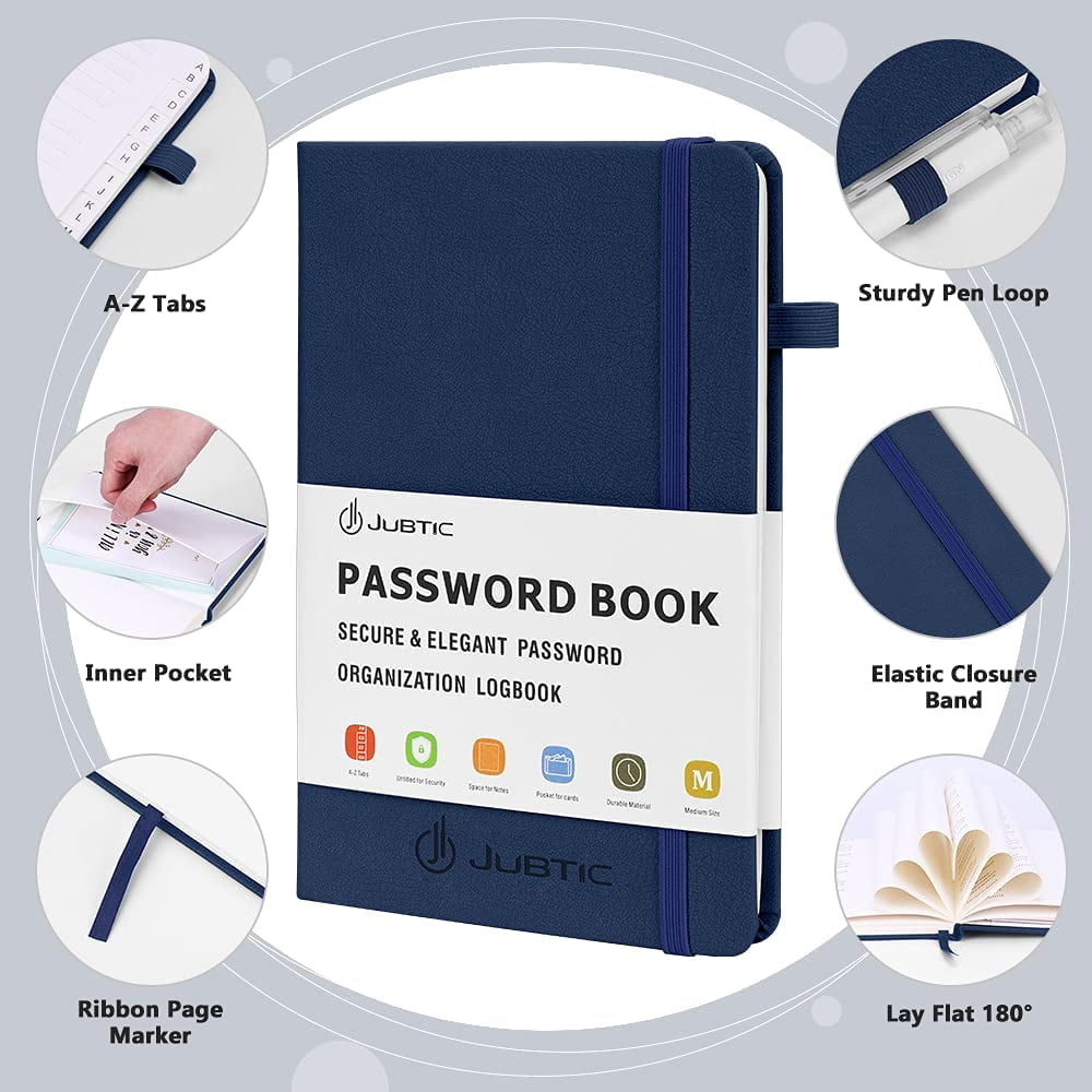 Hardcover Password Notebook Journal & Organizer for Home Office JUBTIC Password Book with Alphabetical Tabs Medium Size Password Keeper Logbook for Internet Log in Website Address Detail Black 