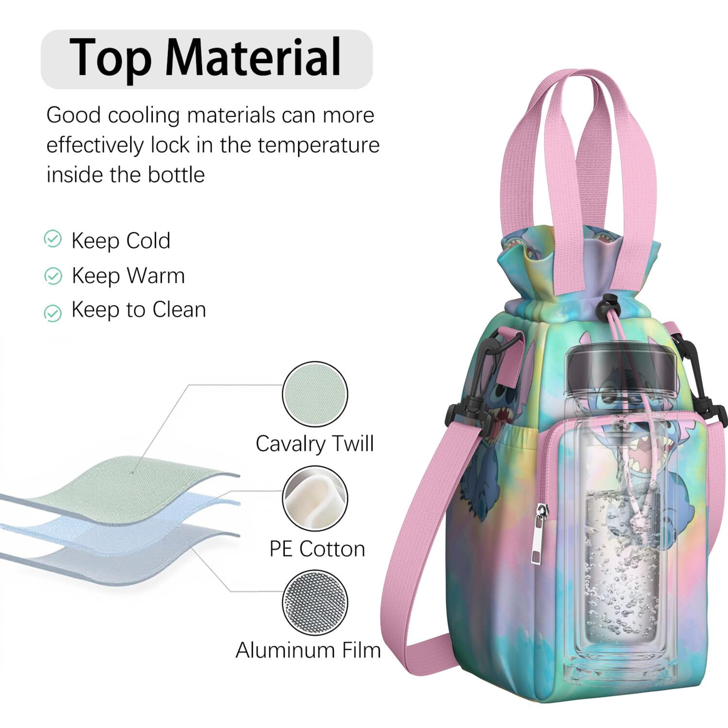 Insulated Cartoon Water Bottle Carrier Bag Sleeve with Strap Crossbody for 20/24/32/40oz Tumbler,Cartoon Movie Water Bottle Holder Sling Bag with Pocket Gifts for Women Men Adults