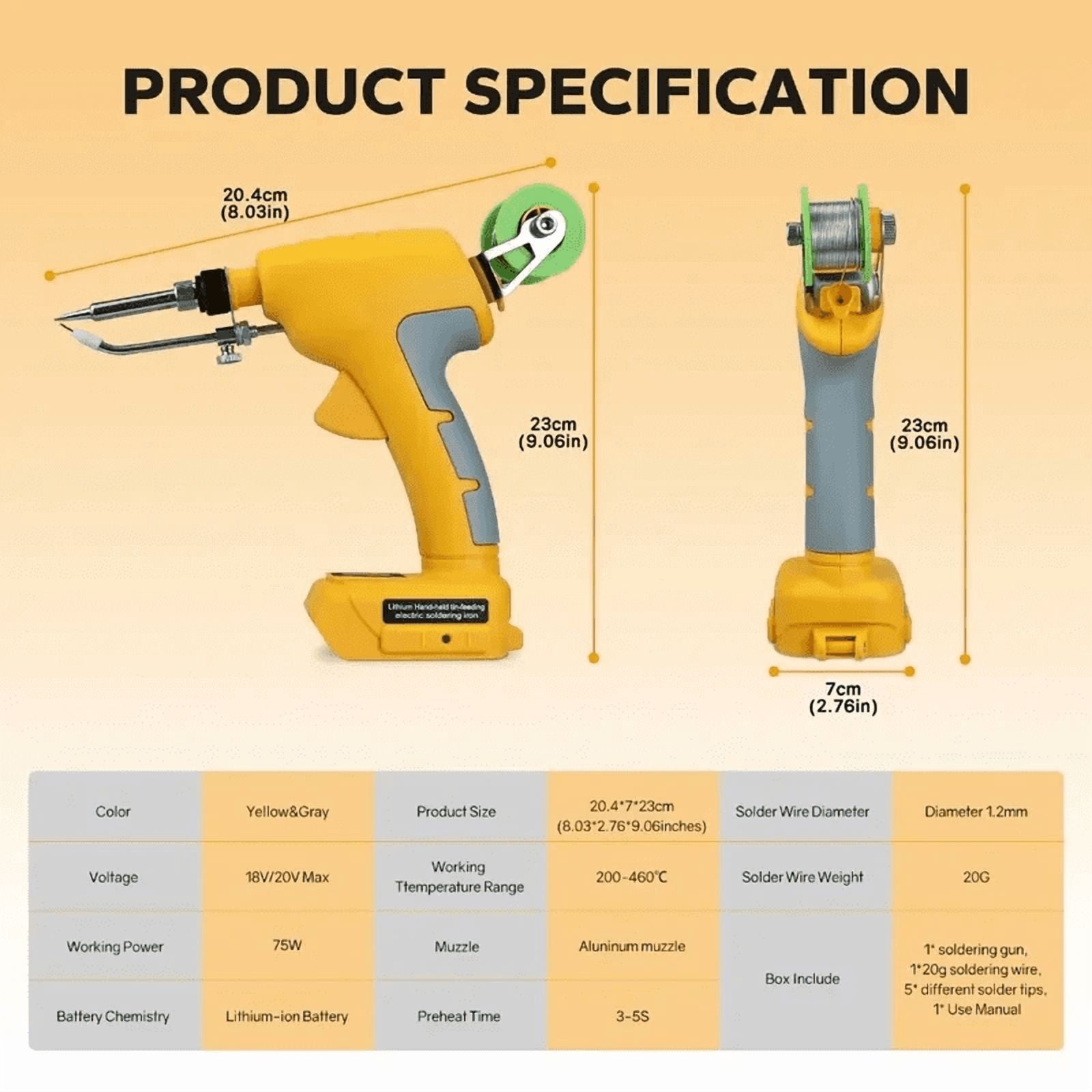 75W Cordless Soldering Iron Kit for De.walt 20V Battery Fast Welding Tool LCD Digital Display Electric Solder Gun (No Battery)