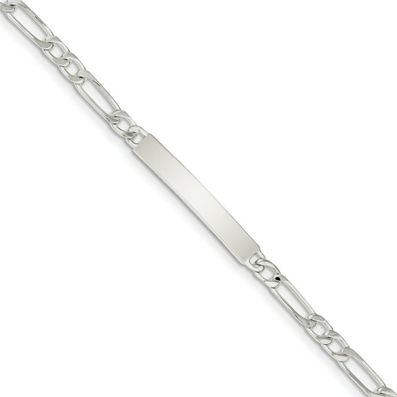 925 Sterling Silver Polished 8 Inch Engraveable Figaro ID Bracelet Lobster Claw 4mm Wide - Jewelry Gift for Mom