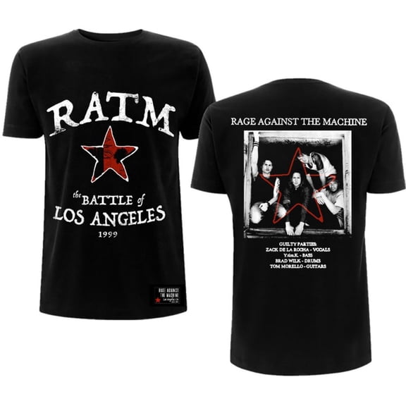Men's Rage Against The Machine Battle Star (Back Print) Slim Fit T-shirt Small Black
