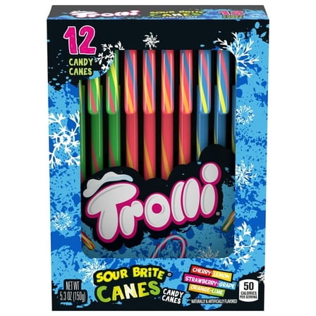 Trolli Sour Brite Candy Canes, Fruit Flavored, Sour Holiday Christmas Candy, 5.3oz, 12 Count, (Pack of 3)
