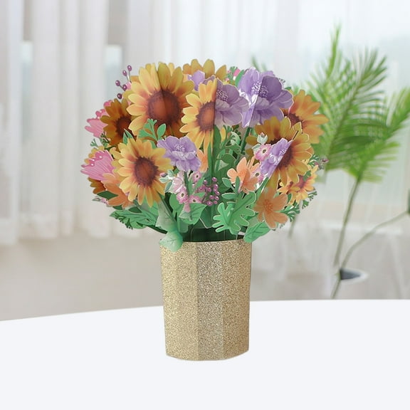 Paper Carved Bouquet Greeting Card, Paper Pop Up Cards For Mother's Day Holiday Blessing Greeting Card(SUN FLOWER)