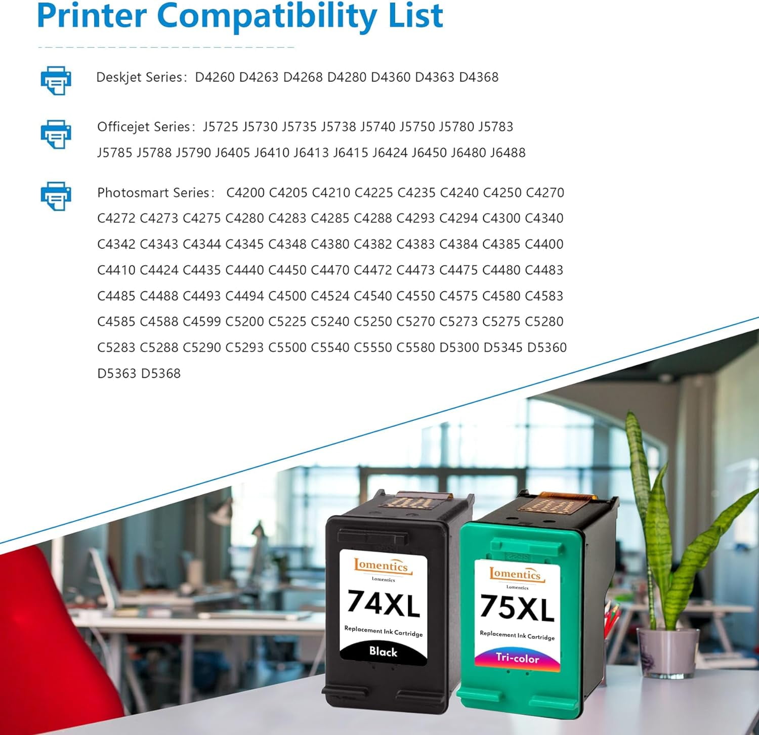 74 75XL Ink Cartridges ( Black Tri-Color) Compatible for 74 75 XL Printer Ink Cartridge for D4260 D4263 D4268 J5725 J5730 J5735