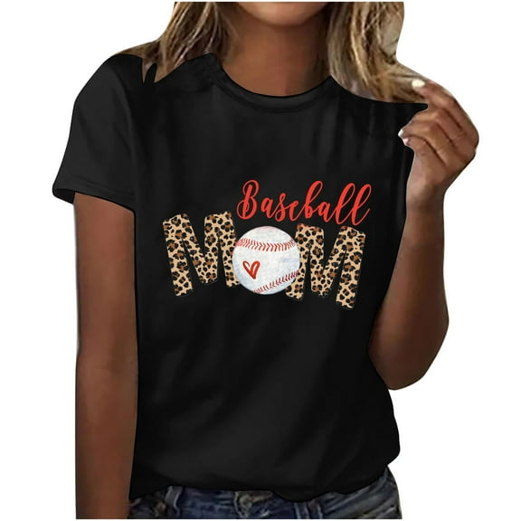 GA WEIHUA Baseball Game Day Tshirt Women Funny Letter Print Tops Summer Baseball Mom Shirt Vintage Graphic Tee Casual Short Sleeve Tops Loose Fit Tunic Shirts(Black,XXL)Deals