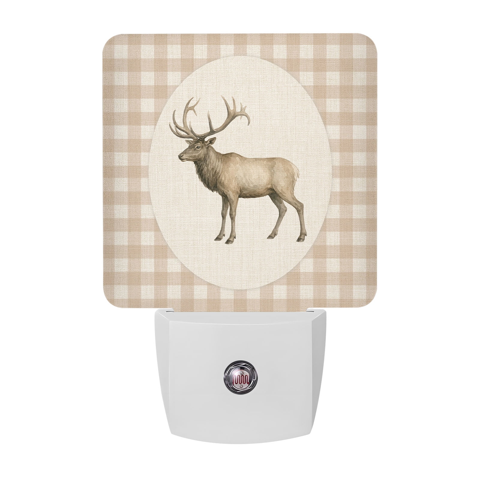 Majestic Buck Night Lights Retro Natural Buck Linen Plaid Smart Auto Dusk to Dawn Sensor Nightlights Plug-in Nightlight for Bedroom Bathroom Living Room Kitchen Hallway