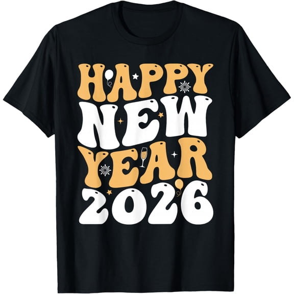 Groovy Retro Happy New Year 2026 Matching Family Party T-Shirt