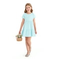 thumbnail image 2 of Actgleam Girls Waffle Short Sleeve Dresses Summer Casual Skater Swing Twirly Sundress For Girl,Blue,8-9Years, 2 of 13