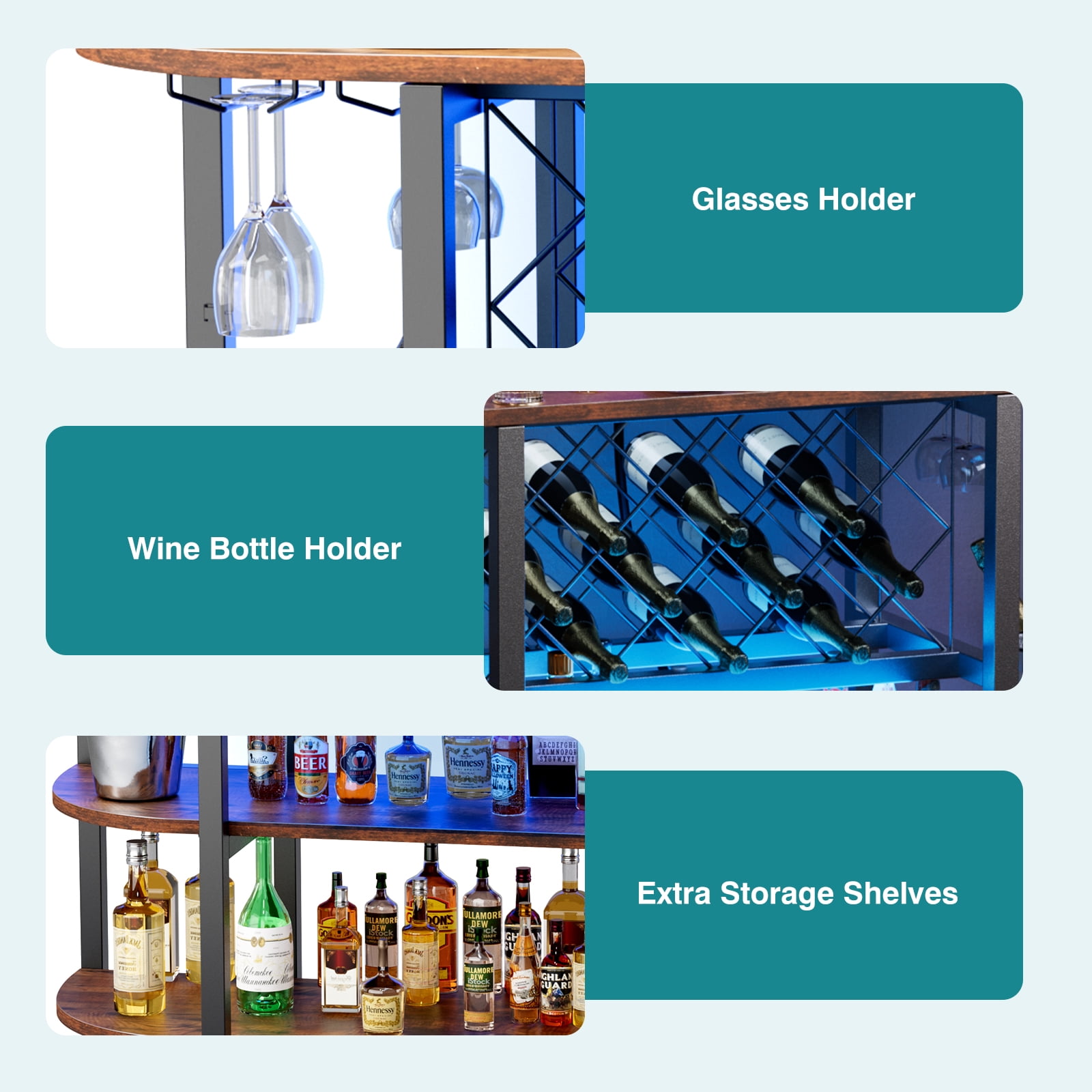EDX 47-inch LED Home Bar with Charging Station, Storage & Glass Holders, Grey