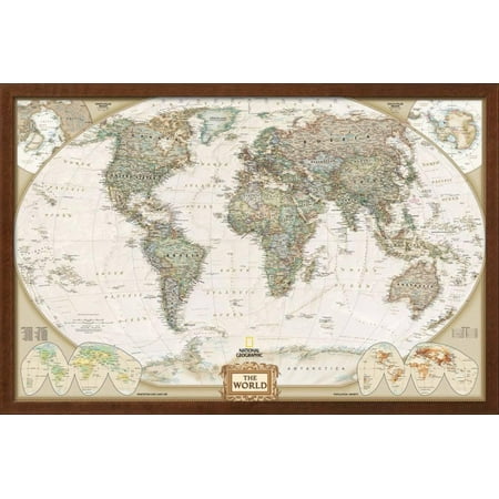 World Political Map Executive Style Framed Art Print Wall