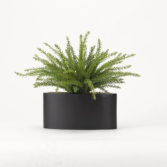 D & W Silks Heather Fern in Oval Metal Planter