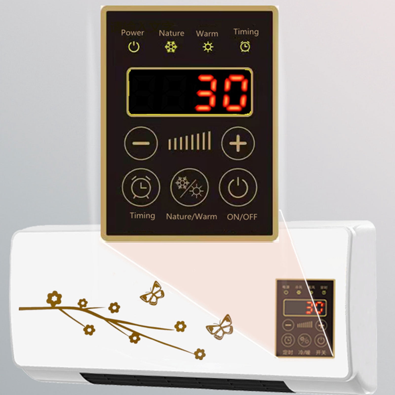 Warm Heating Mathine, Portable Wall Mounted Fan for Bedroom Living Room with Remote Control & Rack