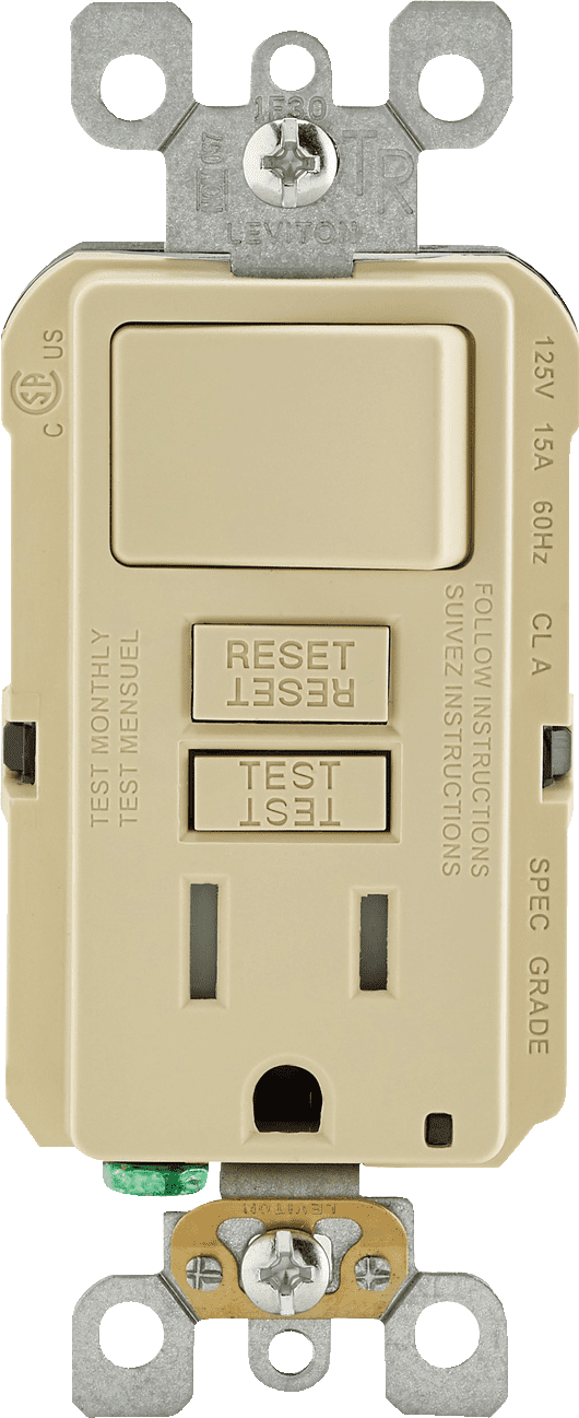 Leviton Tamper-Resistant GFCI Receptacle in Ivory — UL Listed for US Residential Electrical Code Compliance, Drop-in NEC-Standard Wiring