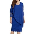 thumbnail image 2 of Elainilye Fashion Women's Cocktail Dresses Plus Size Sexy Casual Full Sleeve Round Neck Print Lace Splicing Dress,Blue, 2 of 8