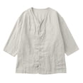 thumbnail image 5 of LEKWK Linen Tops for Women 3/4 Sleeve Button Down Tunic Tops Loose Fit V Neck Lightweight Solid Shirts Summer Beach Vacation Daily Outfits, 5 of 5