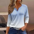 thumbnail image 2 of Womens Summer Tops 3/4 Length Sleeve Button Down Shirts Henley V Neck Striped Blouses Plus Size Trendy Comfy Tees 2025 Tunic Elbow Sleeve Print Blouse, 2 of 4