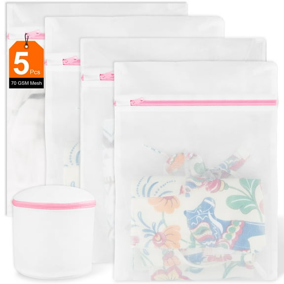 ABCPOW 5PCS Delicates Mesh Laundry Bags,Washing Machine Wash Bags Sturdy Durable Honeycomb Mesh Laundry Wash Bags for Delicates,Blouse, Hosiery, Underwear, Bra, Lingerie,Bed linen,Baby Clothes-5 Size