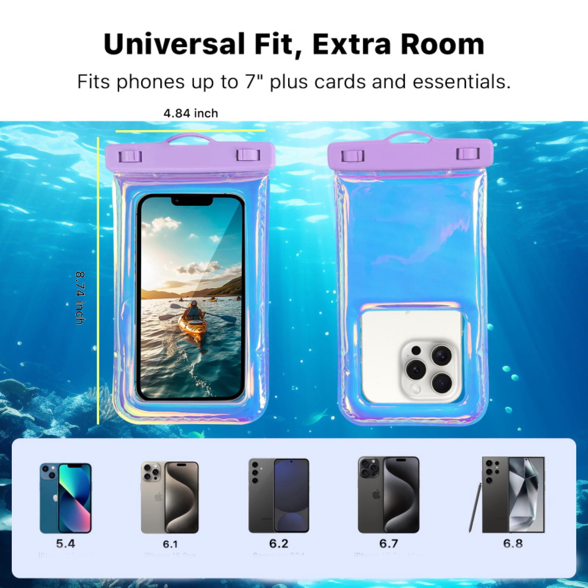 (4-Pack) AquaLock Universal Floating Waterproof Phone Pouch – Lilic – IPX8 Rated, Fits Phones up to 7" – Touchscreen Safe