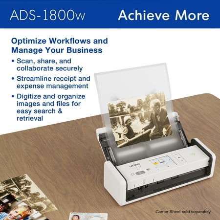 Brother - ADS-1800W Compact Wireless Duplex Desktop Scanner with Single Pass Double-Sided Scanning - White