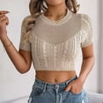 thumbnail image 4 of JGGSPWM Womens Cap Sleeve Cable Knit Hollow Out Crop Tops Crew Neck Loose Pullover Sweaters Khaki L, 4 of 6