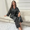thumbnail image 5 of Women's Classic Button Down Satin Silk Pajama Set - Long Sleeve Top & Pants for Sleepwear/Loungewear, 5 of 7