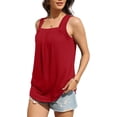 thumbnail image 4 of Fantaslook Tank Tops for Women Pleated Square Neck Sleeveless Summer Tops Curved Hem Flowy Shirts, 4 of 10